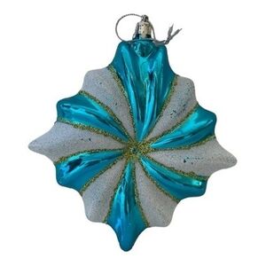 Vintage Blue Silver Glitter Starburst Ornament Christmas Holiday Decor